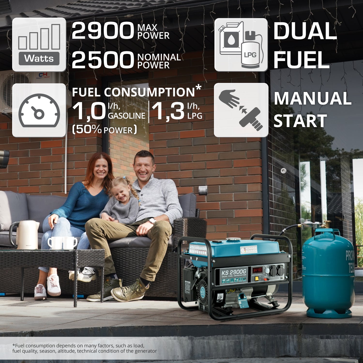 LPG/Benzínový generátor „Könner & Söhnen“ KS 2900G
