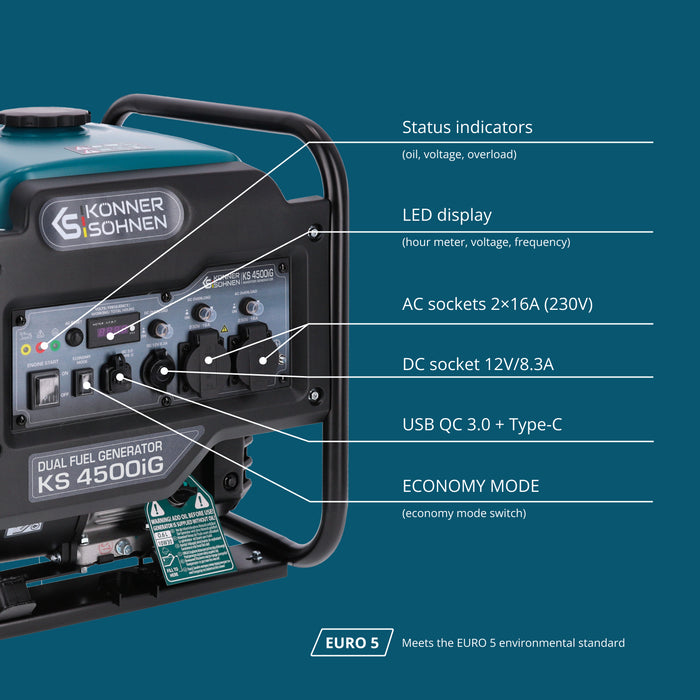 Dubbelt bränsle invertergenerator KS 4500iG