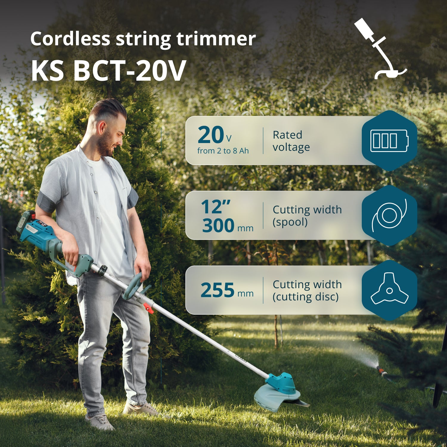 Cortador de relva sem fios e aparador de cordas KS BCT-20V