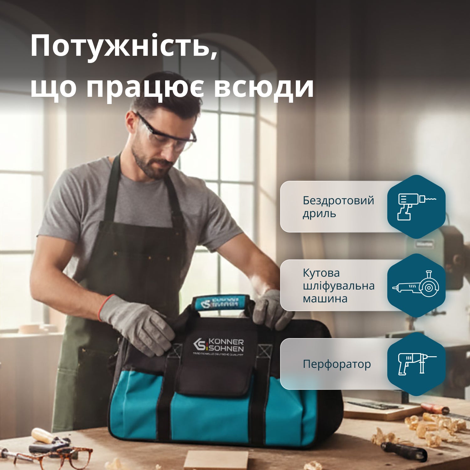 Набір акумуляторного електроінструменту 3-в-1 KS RHAGD 20V SET 3