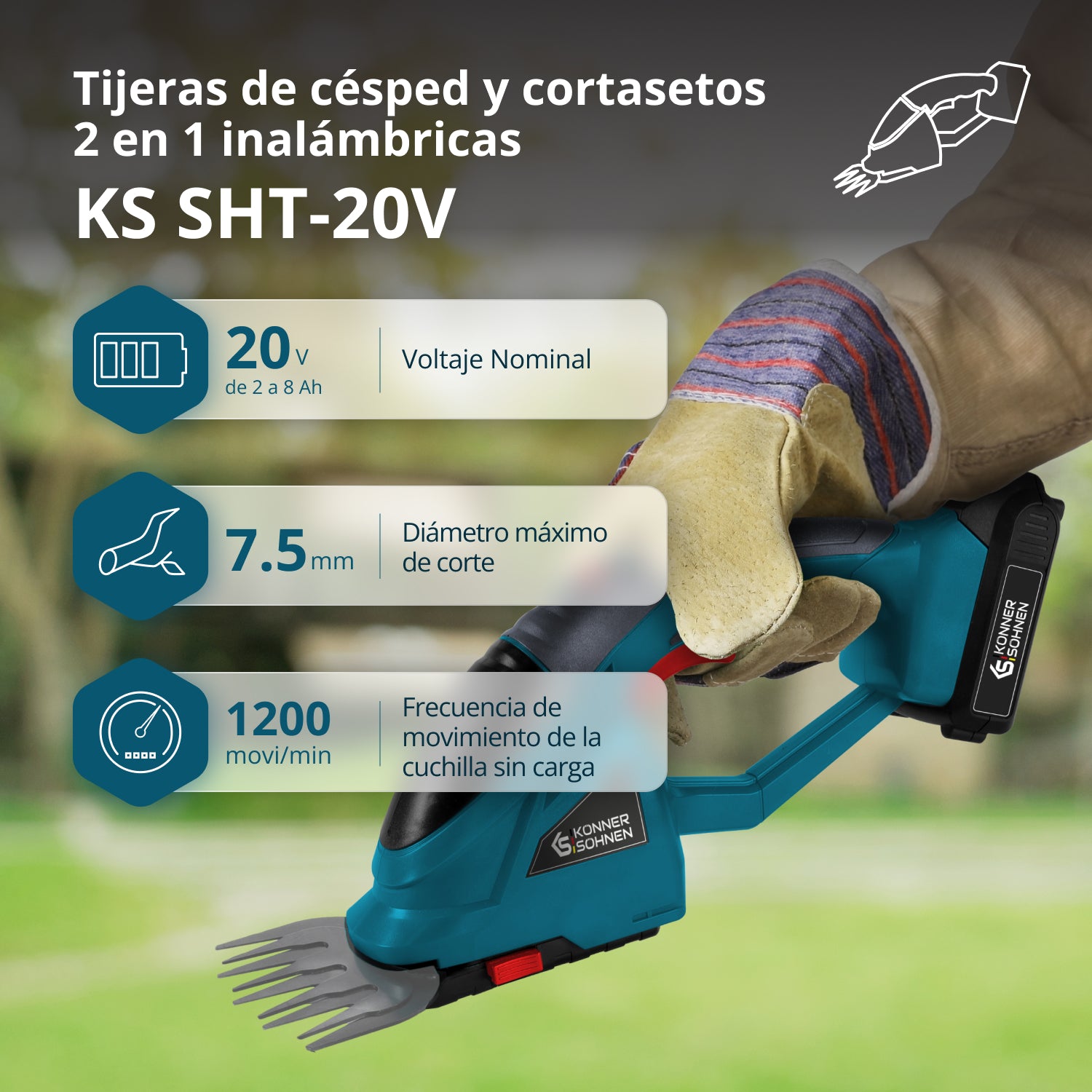 Tijeras de césped y cortasetos 2 en 1 inalámbricas KS SHT-20V