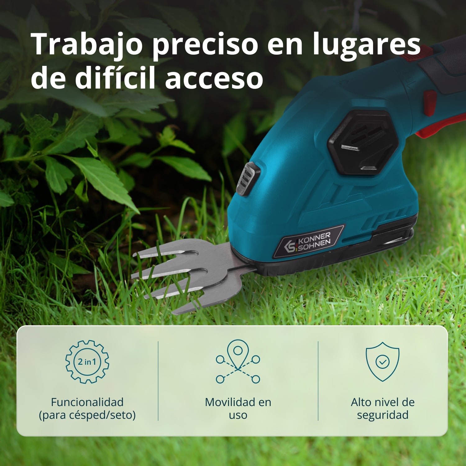 Tijeras de césped y cortasetos 2 en 1 inalámbricas con poste de extensión telescópico KS SHT-8V + Extension Pole