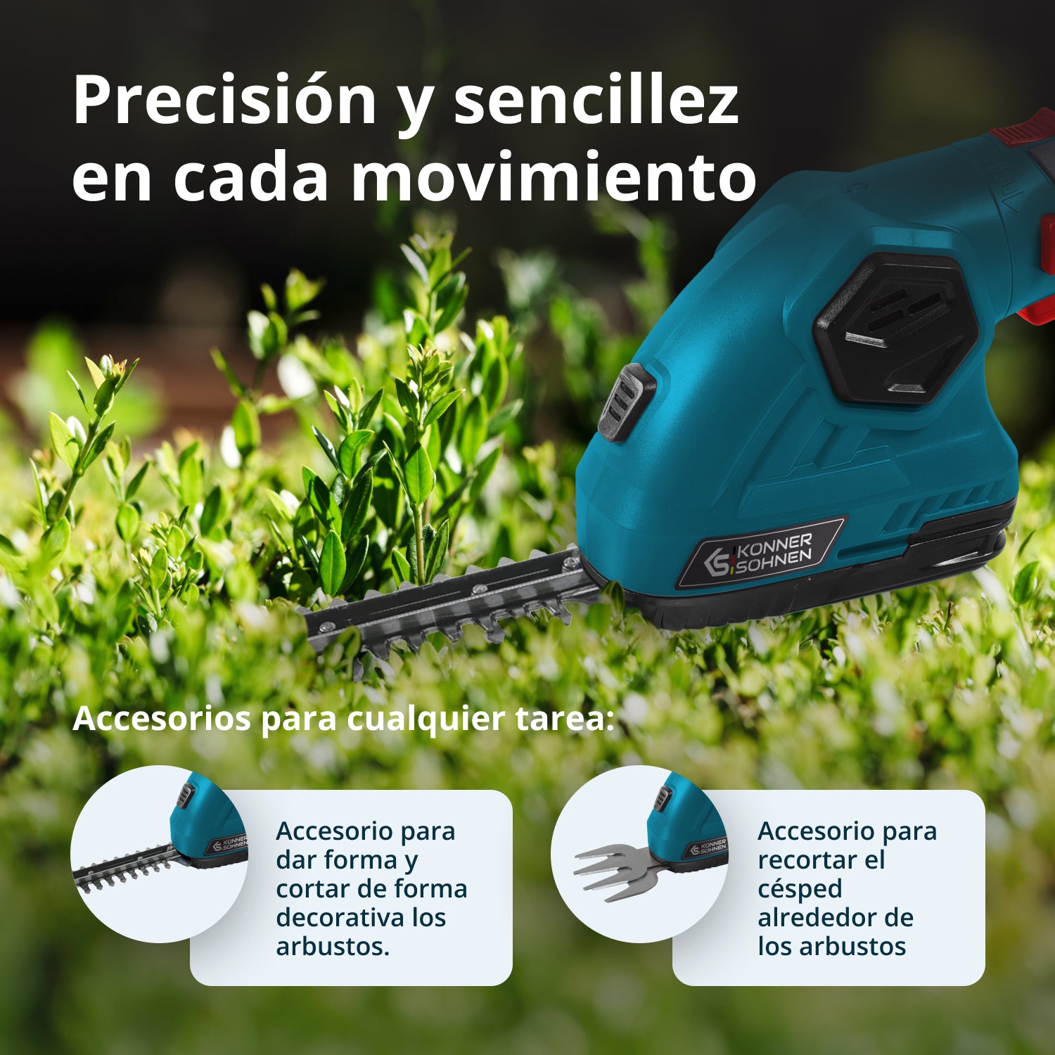 Tijeras de césped y cortasetos 2 en 1 inalámbricas con poste de extensión telescópico KS SHT-8V + Extension Pole