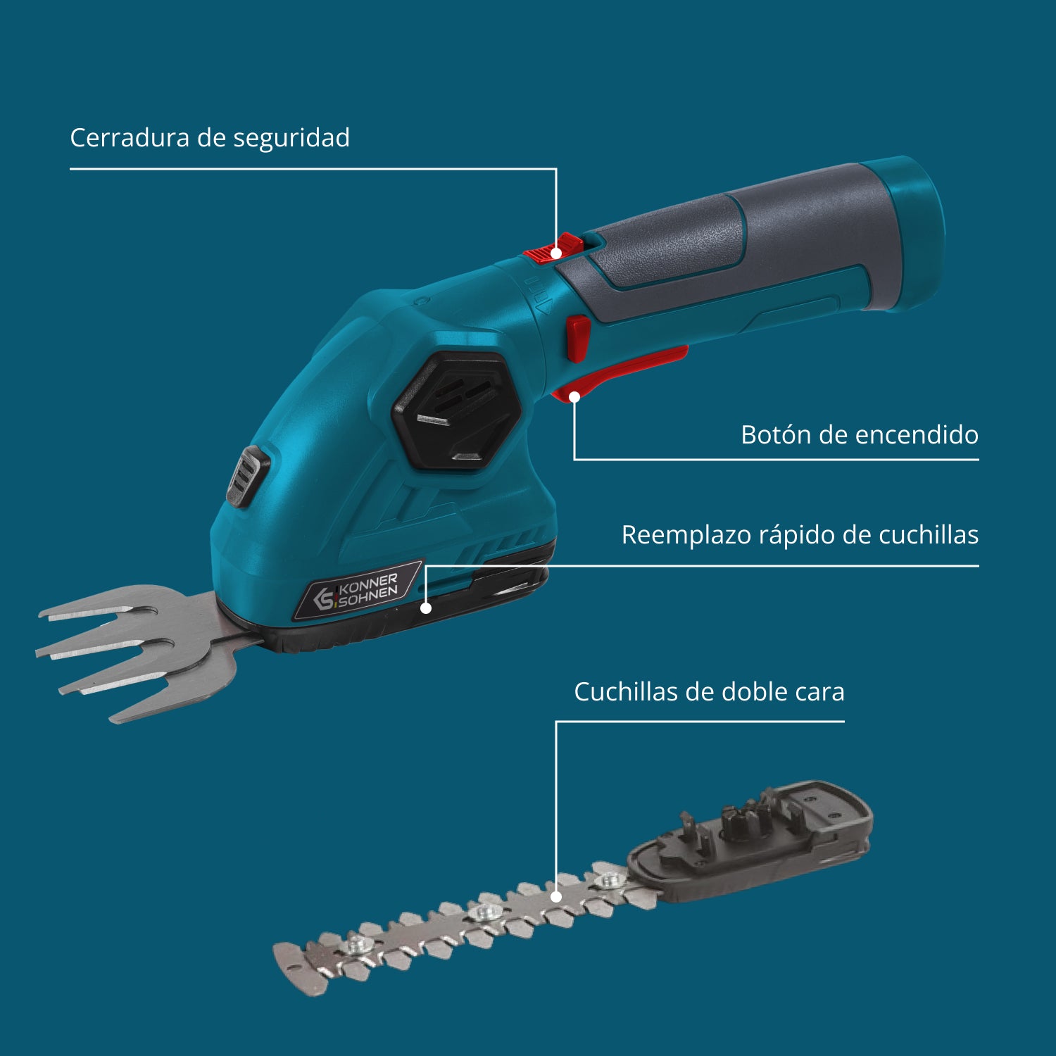 Tijeras de césped y cortasetos 2 en 1 inalámbricas con poste de extensión telescópico KS SHT-8V + Extension Pole