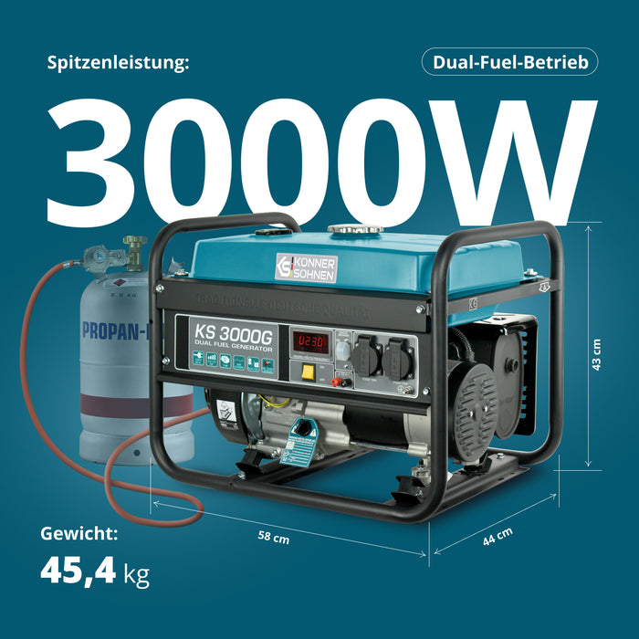 LPG/Benzin-Generator "Könner & Söhnen" KS 3000G (B-Ware Hervorragend)