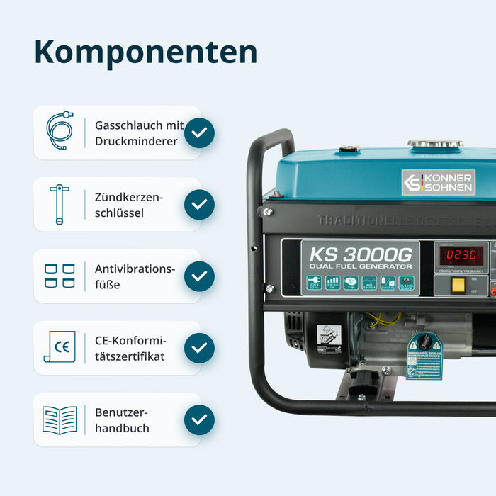 LPG/Benzin-Generator "Könner & Söhnen" KS 3000G (B-Ware Hervorragend)