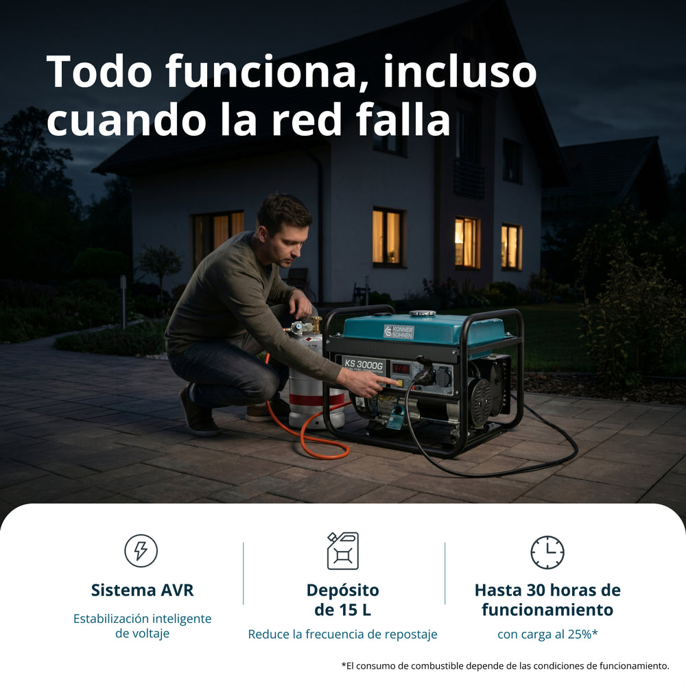 Generador híbrido de gasolina y gas "Könner & Söhnen" KS 3000G (Reacondicionado Excelente)