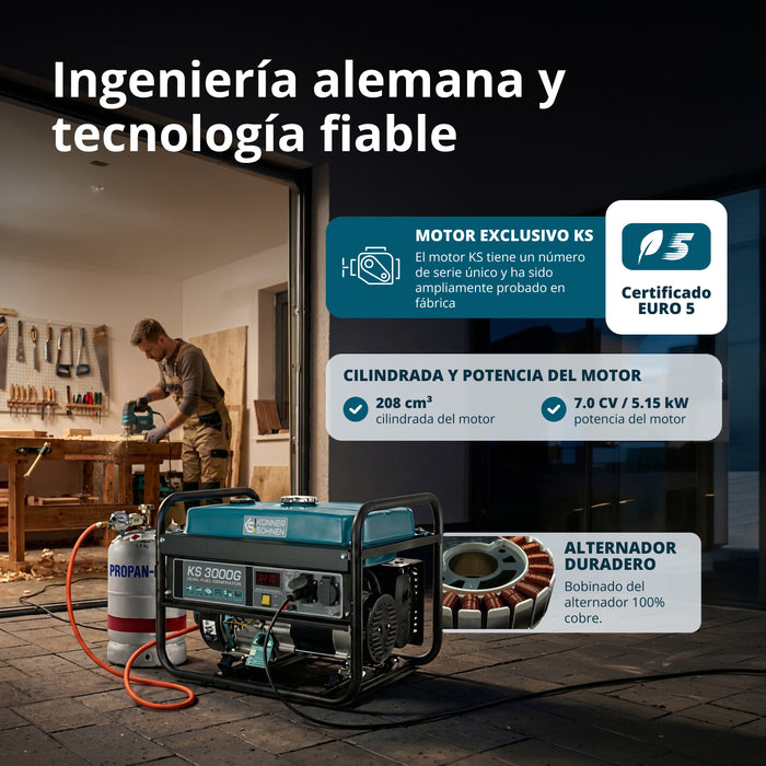 Generador híbrido de gasolina y gas "Könner & Söhnen" KS 3000G (Reacondicionado Excelente)