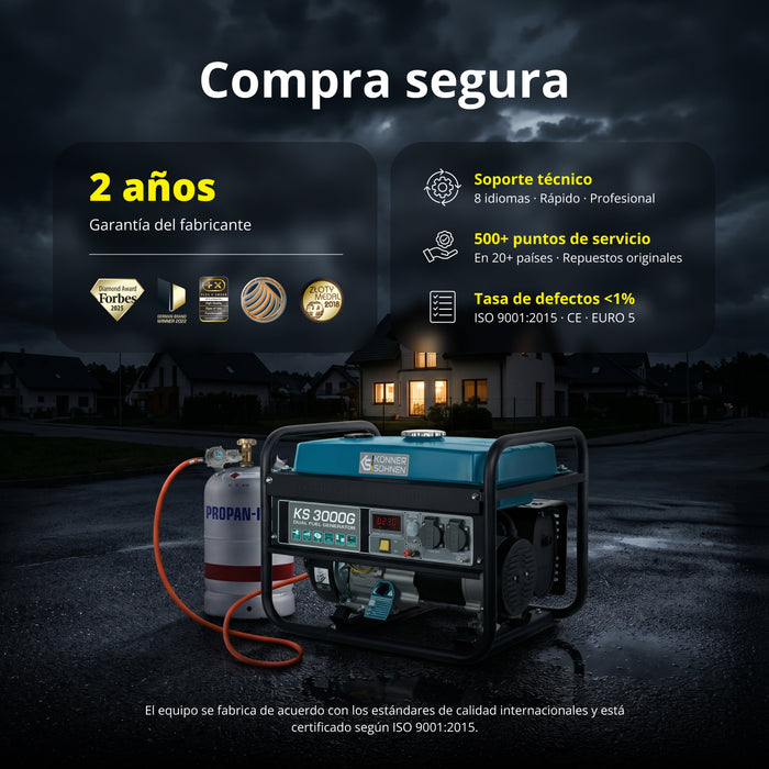 Generador híbrido de gasolina y gas "Könner & Söhnen" KS 3000G (Reacondicionado Excelente)