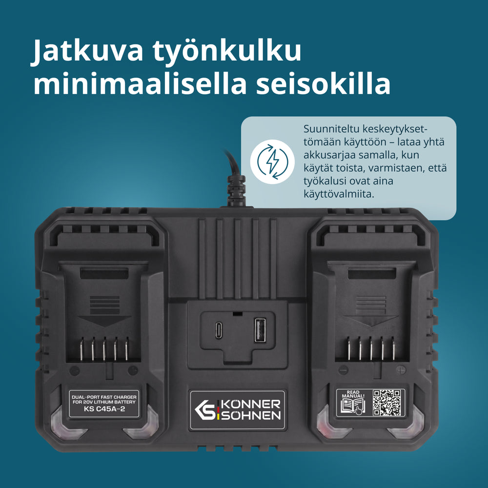 Dvojitá nabíječka pro dobíjecí baterie 20V KS C45A-2