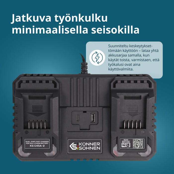 Dvojitá nabíječka pro dobíjecí baterie 20V KS C45A-2