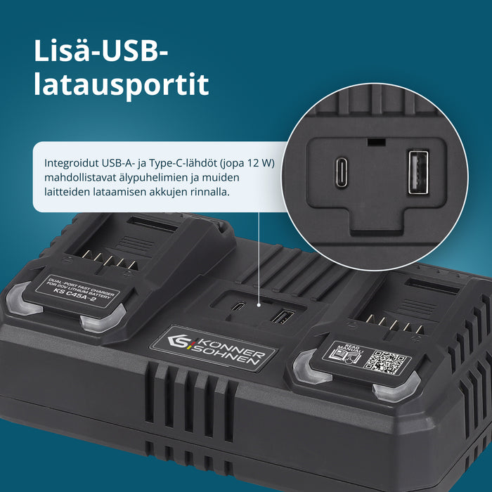 Dvojitá nabíječka pro dobíjecí baterie 20V KS C45A-2