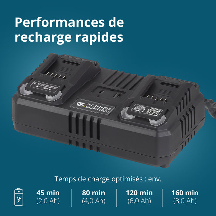 Chargeur double pour batteries rechargeables 20V KS C35A-2