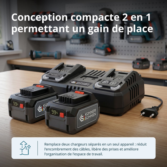 Chargeur double pour batteries rechargeables 20V KS C35A-2