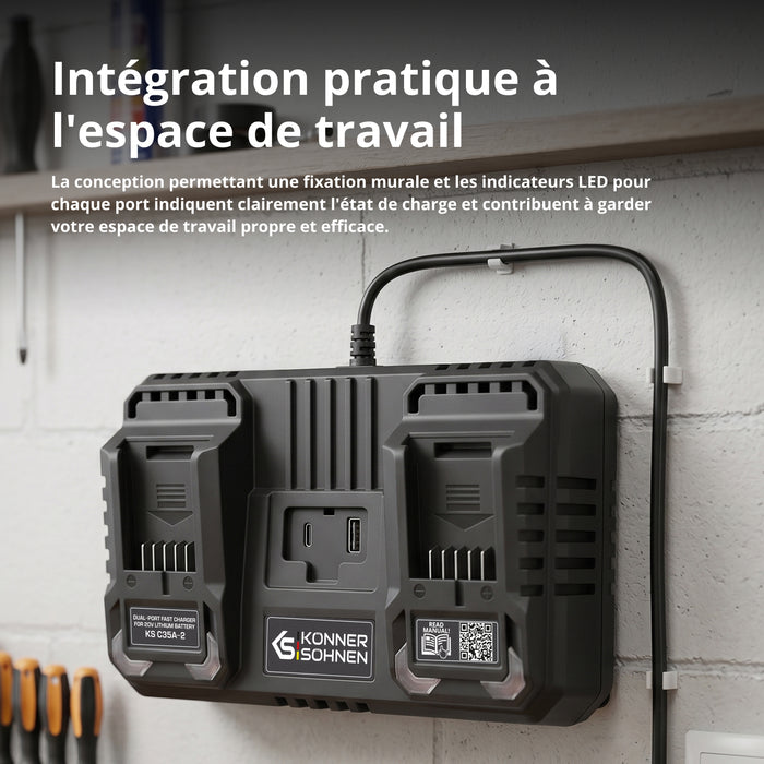 Chargeur double pour batteries rechargeables 20V KS C35A-2