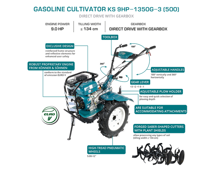 Bensindriven jordfräs KS 9HP-1350G-3 (500)