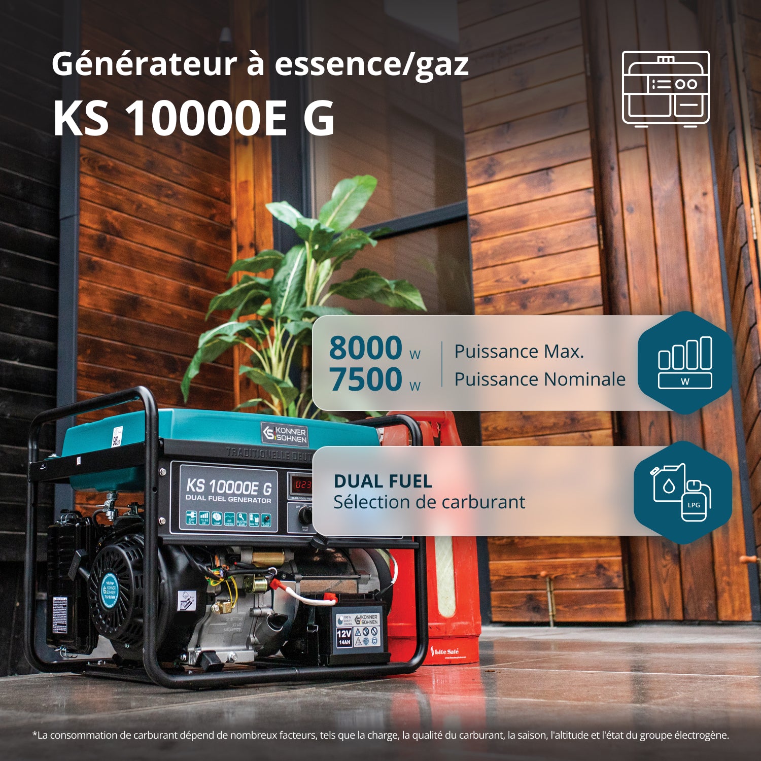 Groupe électrogène à essence/gaz "Könner & Söhnen" KS 10000E G