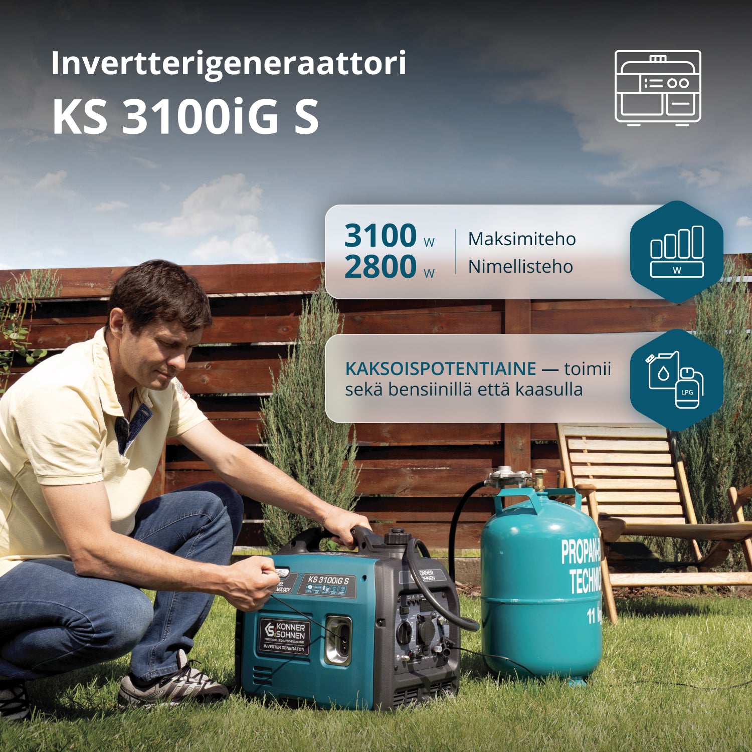 Invertorový generátor na LPG/benzín KS 3100iG S