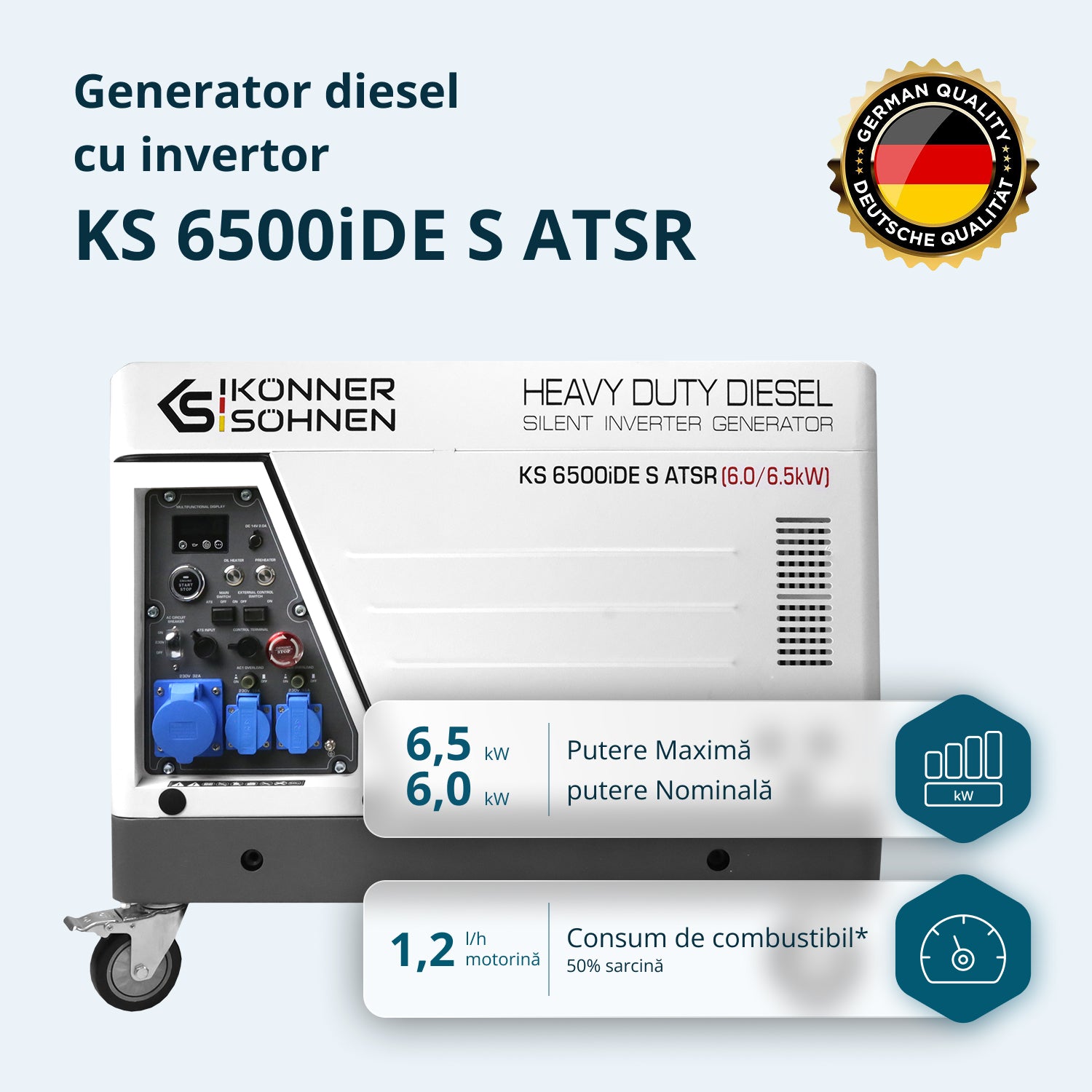 Generator invertor diesel în carcasă insonorizată KS 6500iDE S ATSR (Recondiționat – Stare Bună)