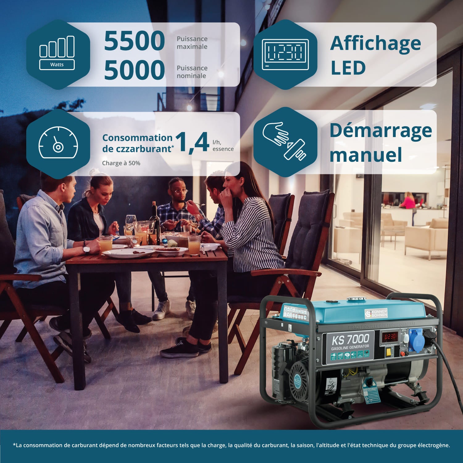 Groupe électrogène à essence/gaz "Könner & Söhnen" KS 7000E G