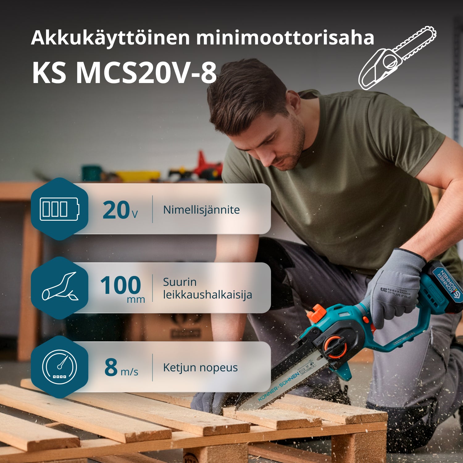 Ασύρματο Μίνι Αλυσοπρίονο KS MCS20V-8