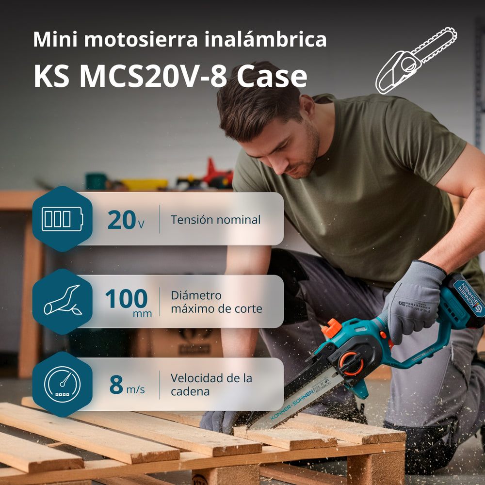 Mini motosierra a batería KS MCS20V-8 Case PLUS