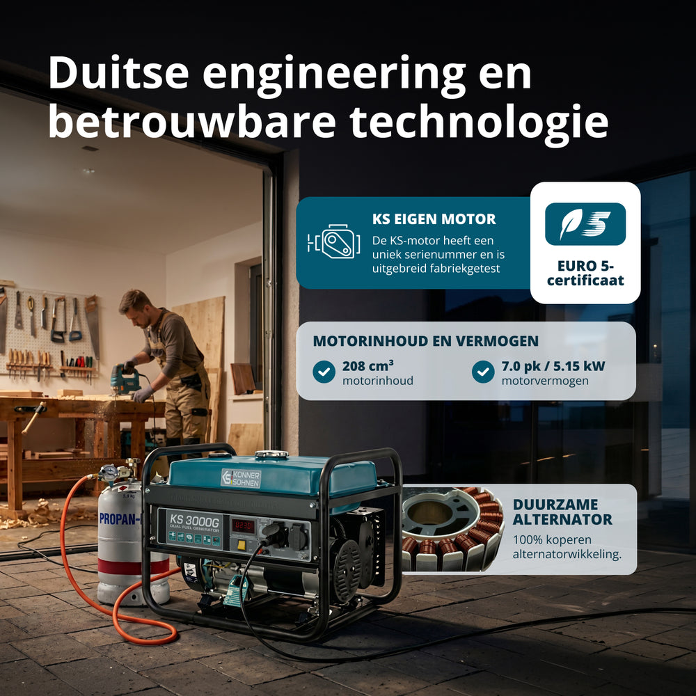 LPG/benzinegenerator "Könner & Söhnen" KS 3000G (Refurbished – Zo goed als nieuw)