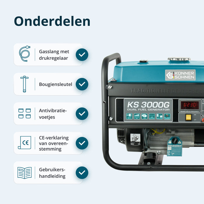 LPG/benzinegenerator "Könner & Söhnen" KS 3000G (Refurbished – Zo goed als nieuw)